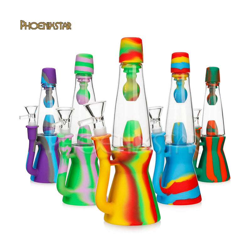 Silicone Bong + Glass Lava Lamp Bong 8"