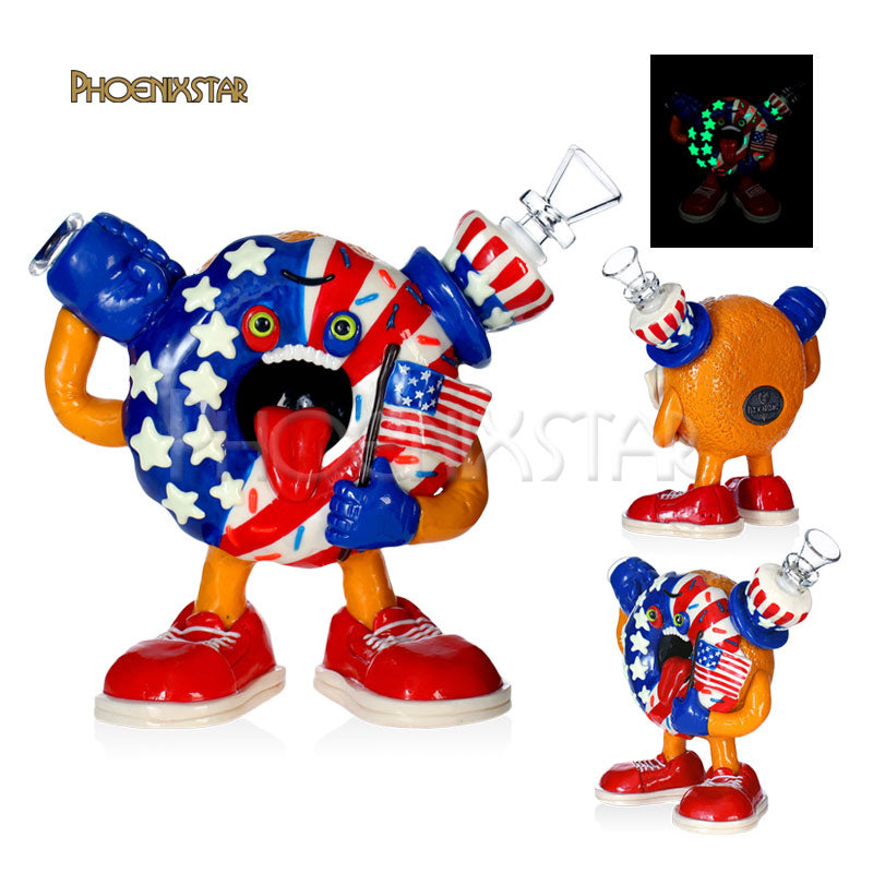 Dab Rig Recycler Bong 5" Monster Donut Phoenix Star American Flag