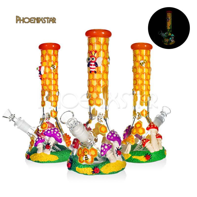 Bong Honeybee Bong 10" Mushroom Glow In Dark
