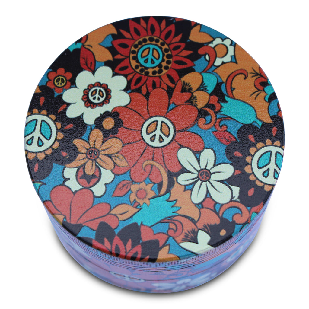 weed grinder herb grinder hippy peace sign artwork flowers