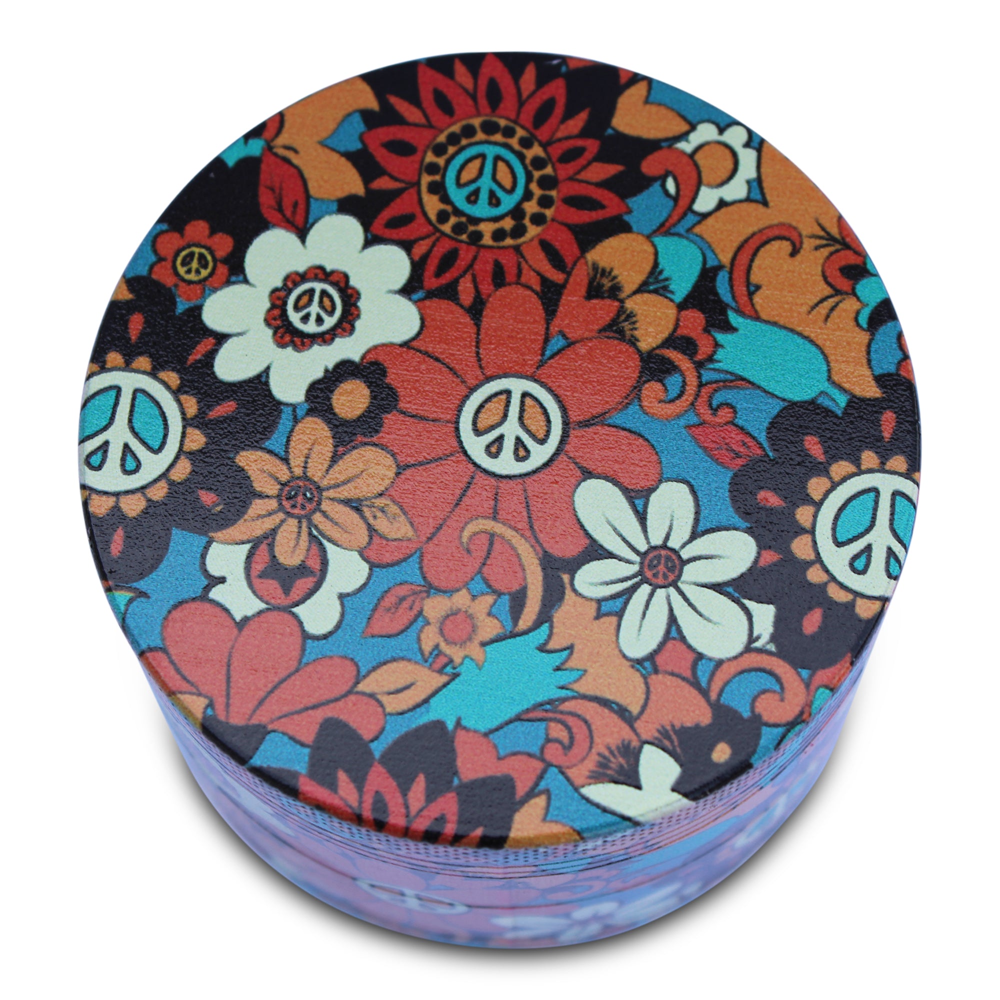 weed grinder herb grinder hippy peace sign artwork flowers