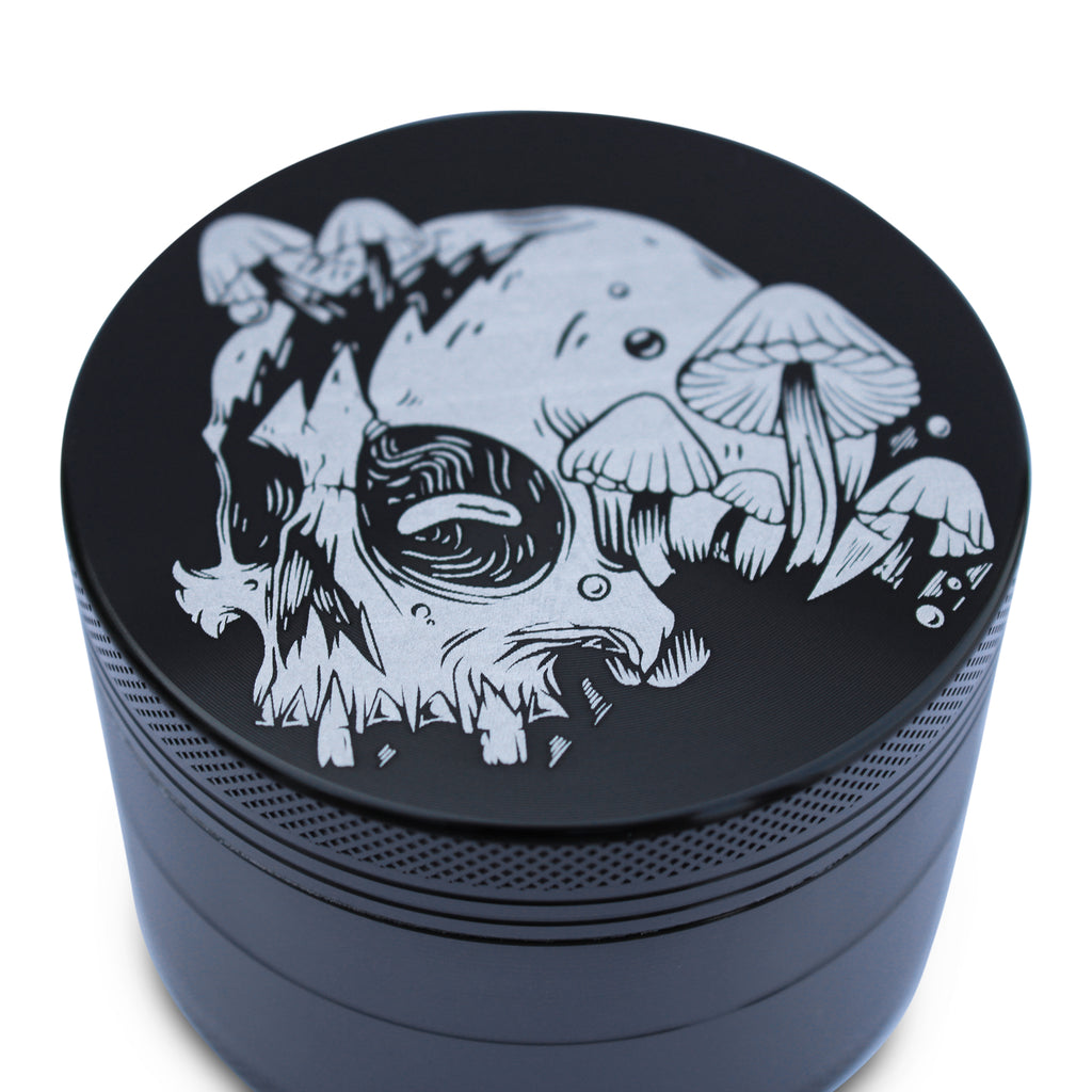 Weed Grinder Laser Etched Skull & Mushrooms