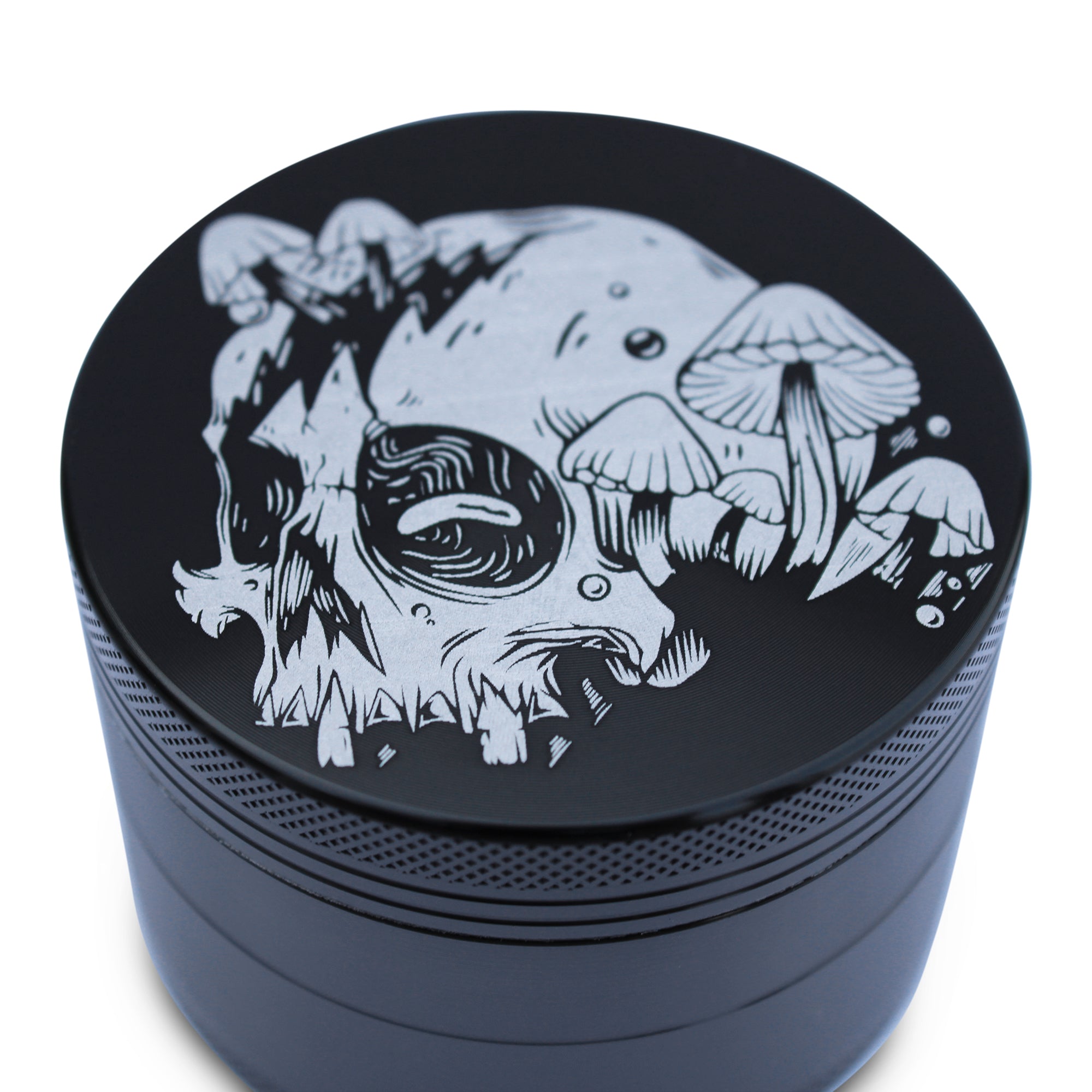 Weed Grinder Laser Etched Skull & Mushrooms