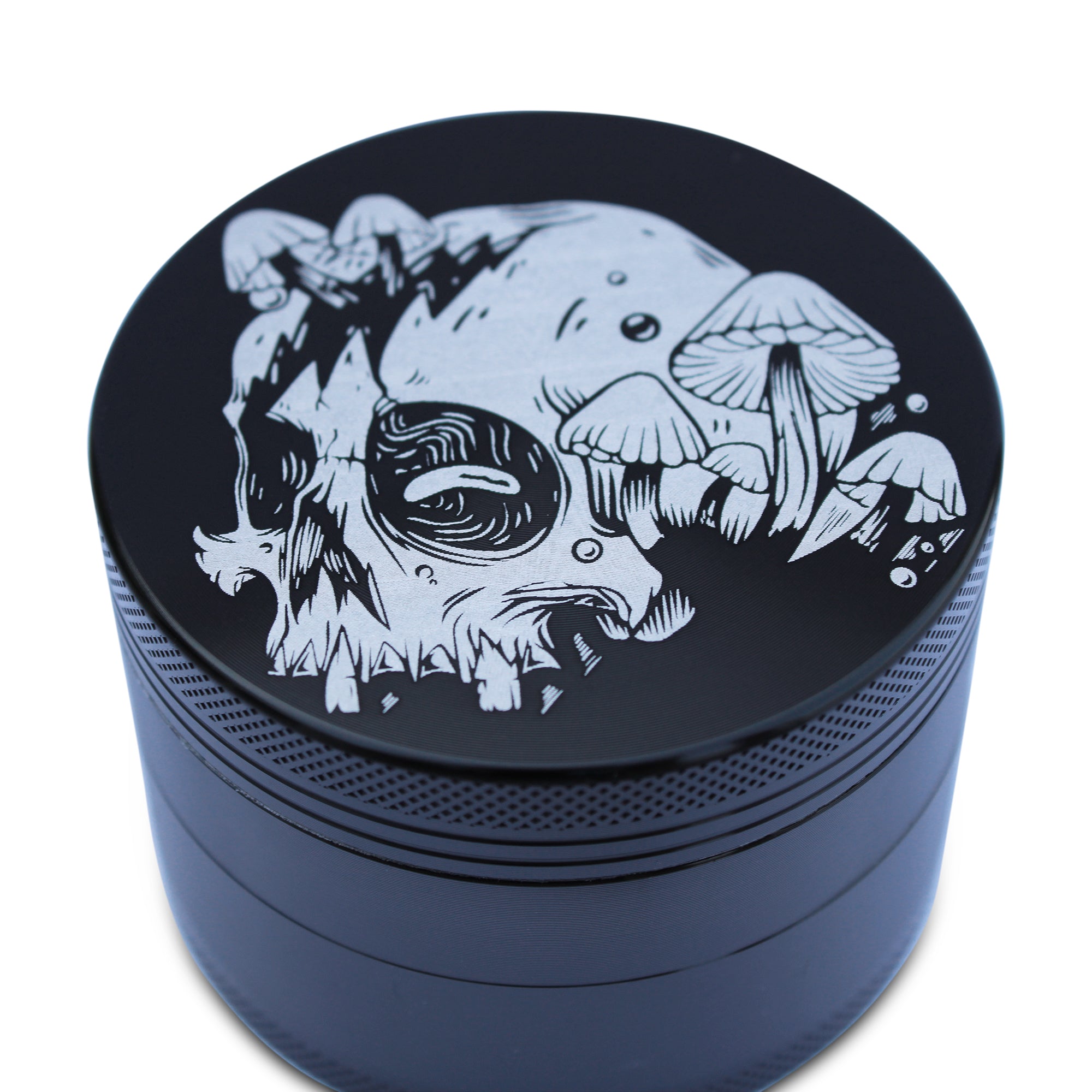 Weed Grinder Laser Etched Skull & Mushrooms