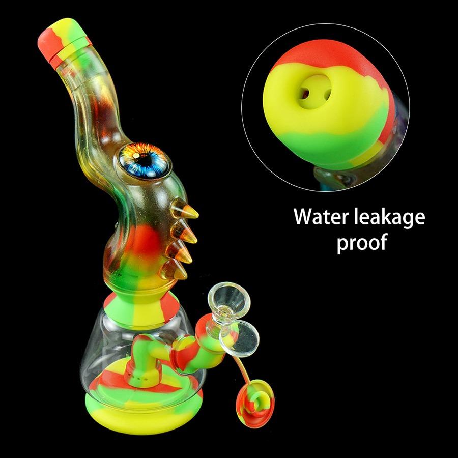 Silicone + Glass Bong 9.5" Octopus Tentacle Resin Eye